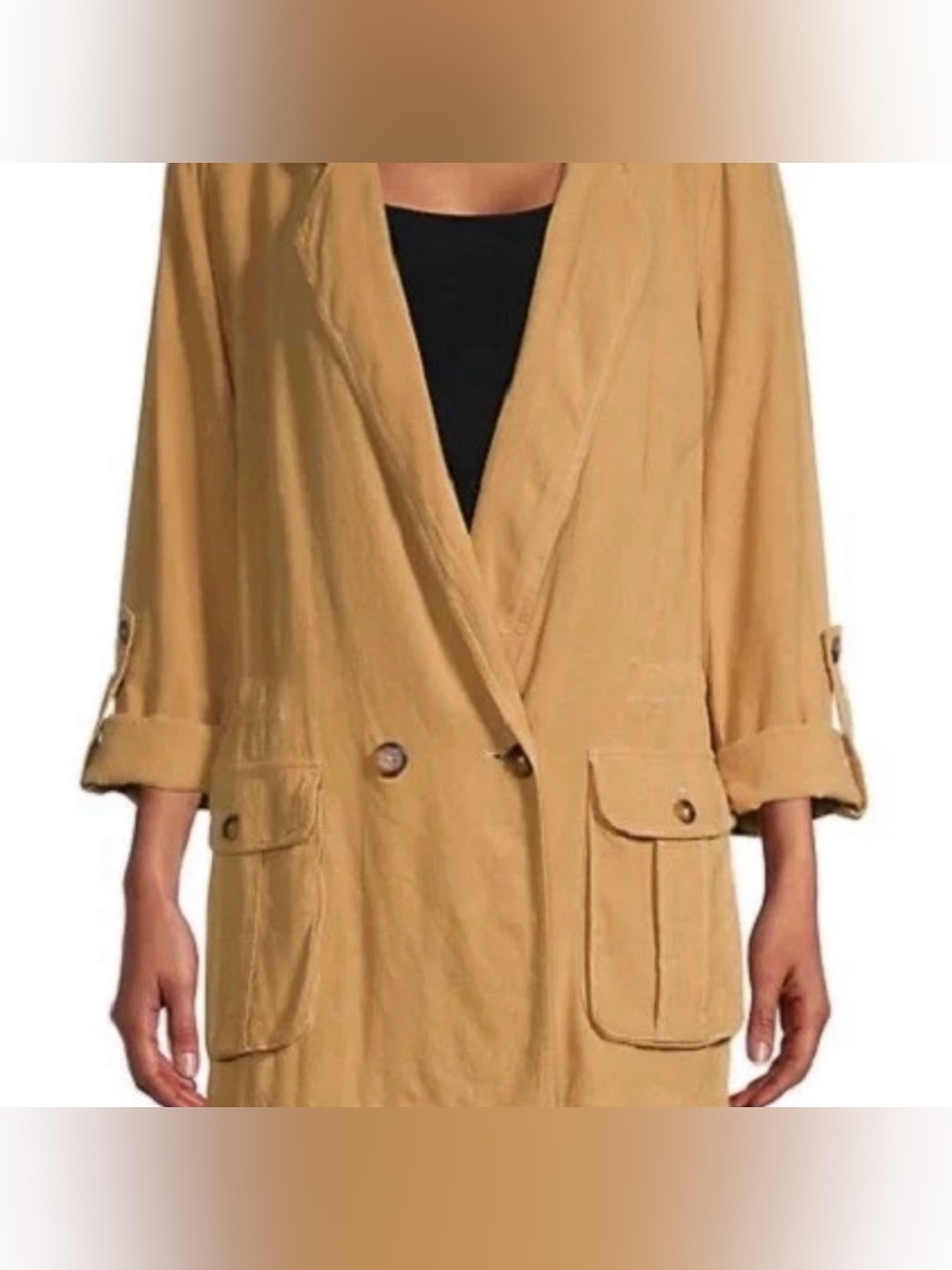 Free People Dark Tan Linen Blend Oversized Blazer - Size L